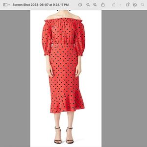 SALONI Grace Red Polka Dot Off the Shoulder Midi Dress